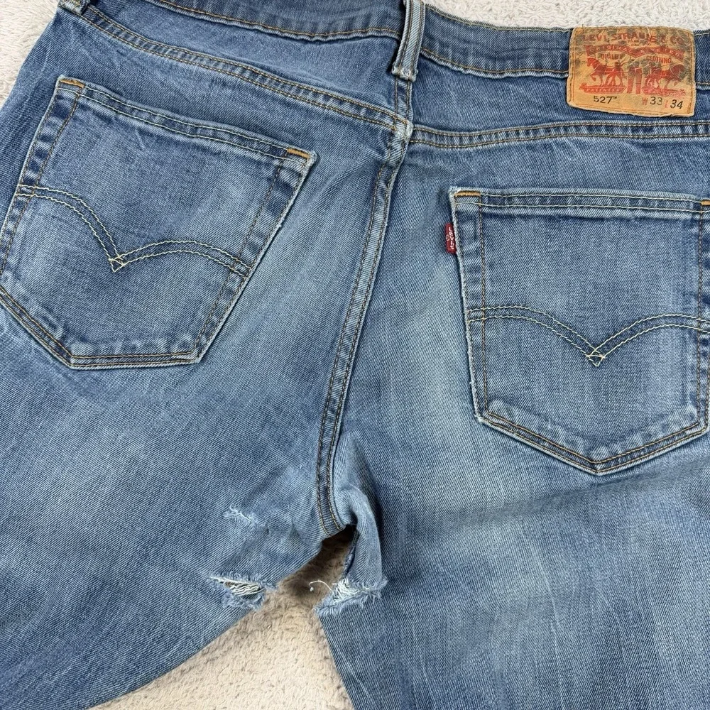 Levis 527 Jeans Mens 33x34 Slim Bootcut Blue Denim Cotton Medium Wash Pants